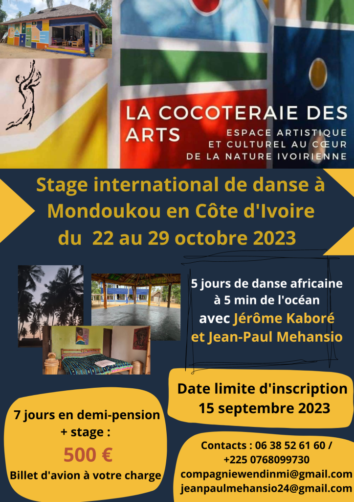 Stage international de danse à Mondoukou en côte d'Ivoire 5 jours de danse africaine à 5 minutes de l'océan